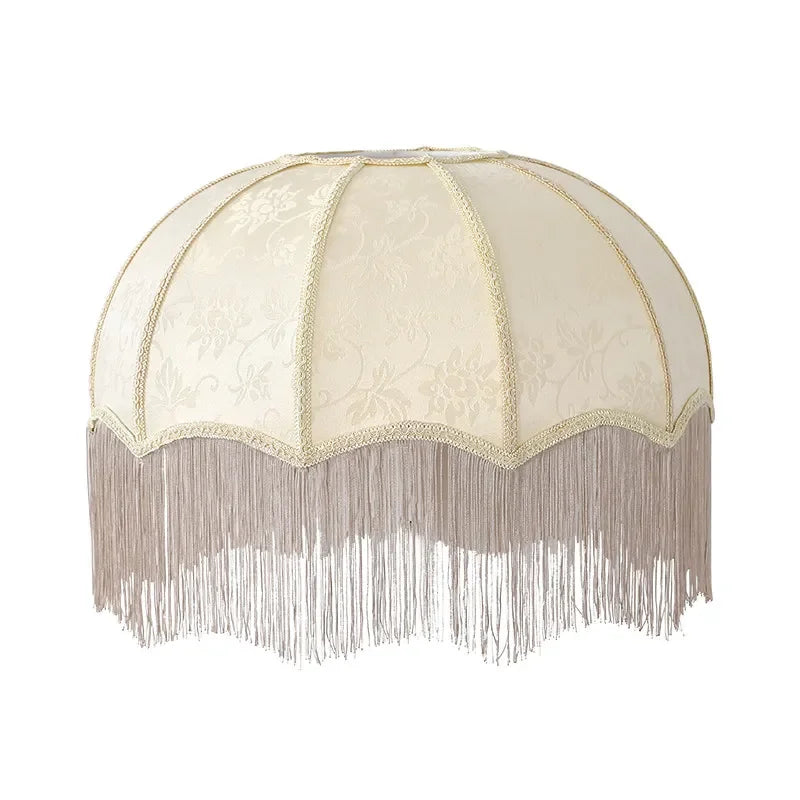 abat jour tissu broderie florale franges vintage palace beige vert rouge