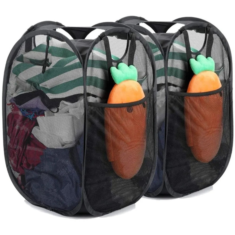 panier linge pliable noir gris maille moderne respectueux environnement poignées