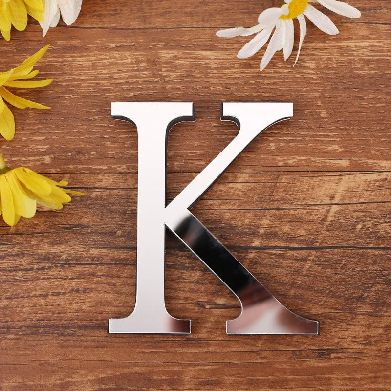 lettre acrylique miroir argentée autocollante décoration murale alphabet moderne fête mariage maison diy