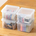 boîtes rangement transparentes modernes poignées vis fil rubans adhésifs organisation artisanale DIY