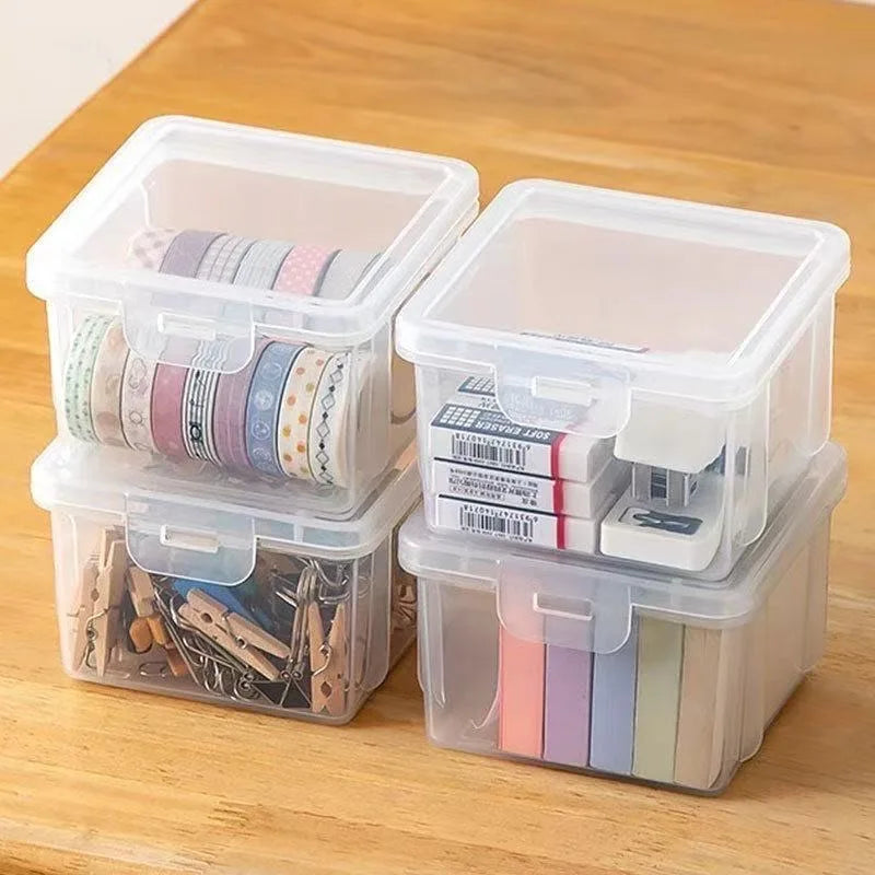 boîtes rangement transparentes modernes poignées vis fil rubans adhésifs organisation artisanale DIY