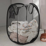 panier linge moderne pliable gris noir maille métal respectueux environnement poignées capacité grande