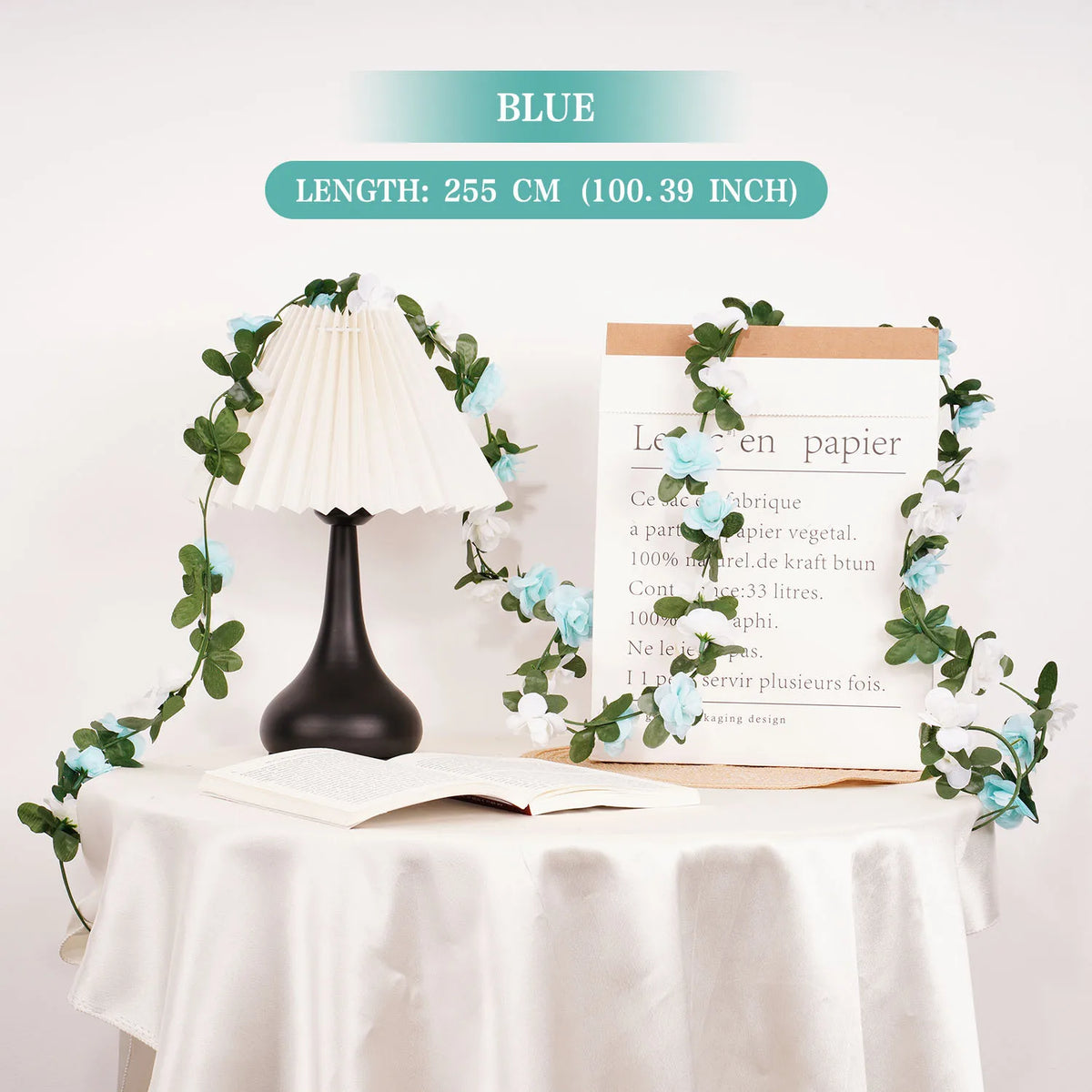 guirlande fleurs artificielles roses jaunes blanches vertes feuilles vertes mariage décoration extérieure