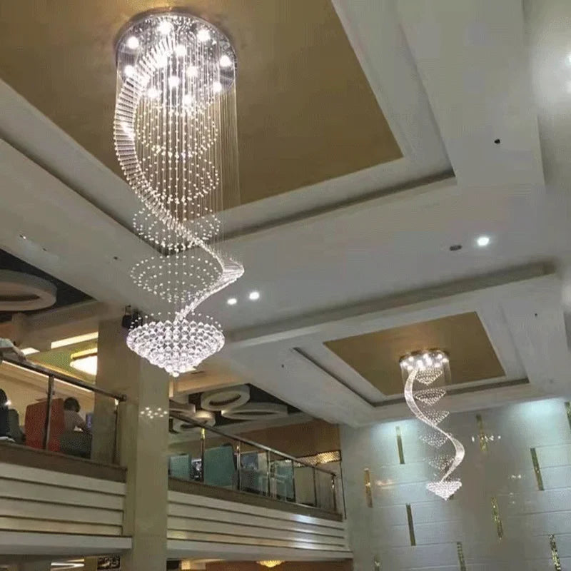 lustre suspension cristal transparent moderne éclairage escalier salon hall maison luxe