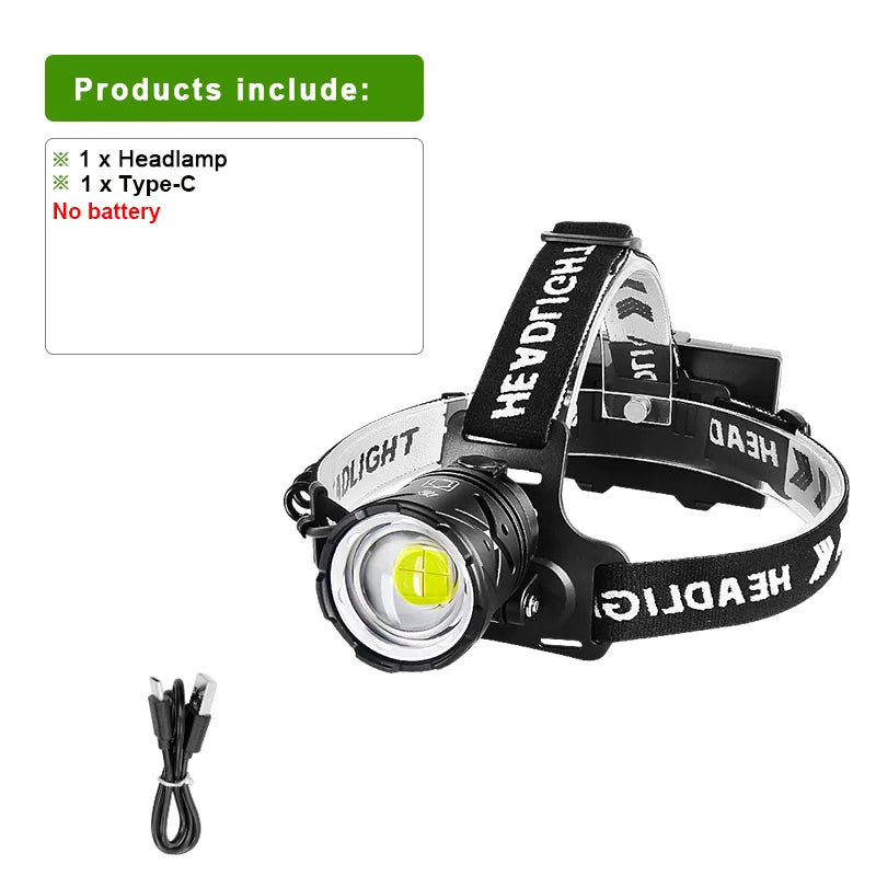 lampe frontale led rechargeable puissante pêche camping exploration headlamp noir adjustable