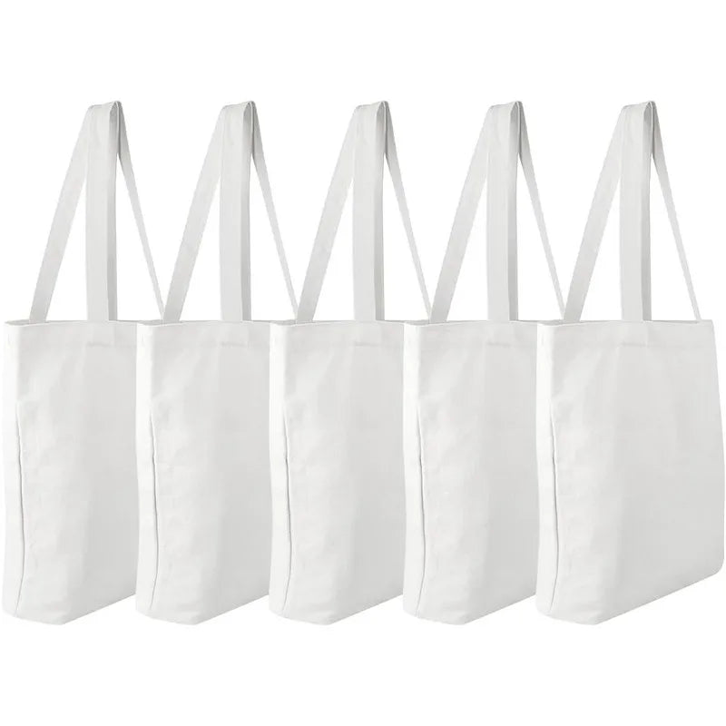 sac main blanc uni sans fermeture éclair poignées détachables toile polyester coton robuste réutilisable