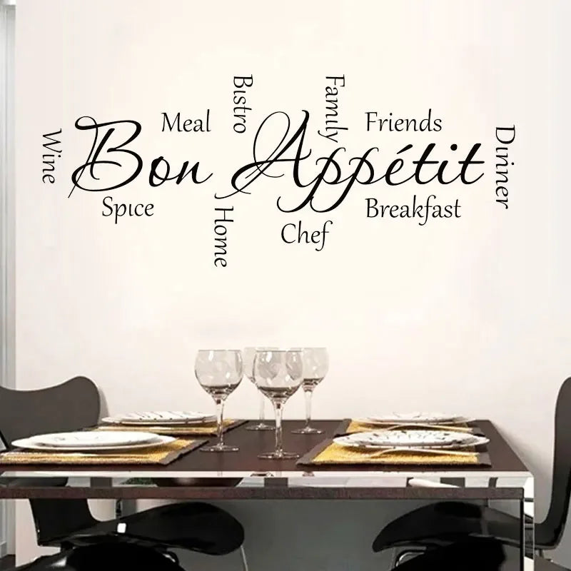 Autocollant mural cuisine Bon Appétit blanc