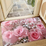 tapis sol antidérapant motif floral rose blanc moderne intérieur extérieur chambre salon entrée