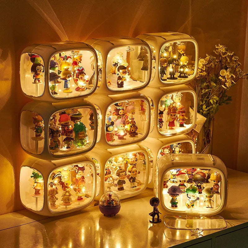 boîtes présentation transparentes modernes figurines blanc empilables rangement organisation jouets