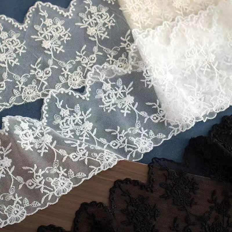 tissu dentelle fleur noir blanc ajouré polyester translucide classique 10.5cm couture diy rideaux sacs