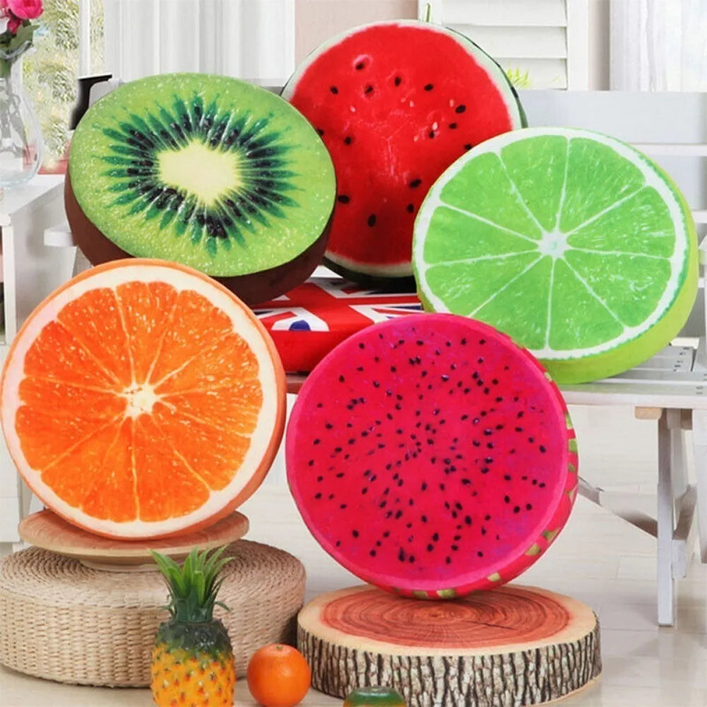 coussin rond fruit motif moderne déhoussable coton polyester vert rouge orange blanc