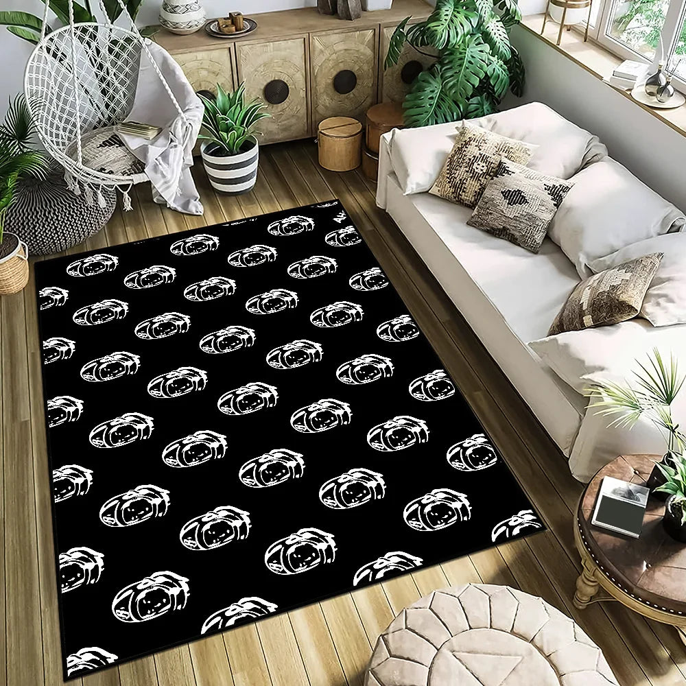 tapis oriental rayé astronautes noir blanc moderne antidérapant polyester adultes chambre salon