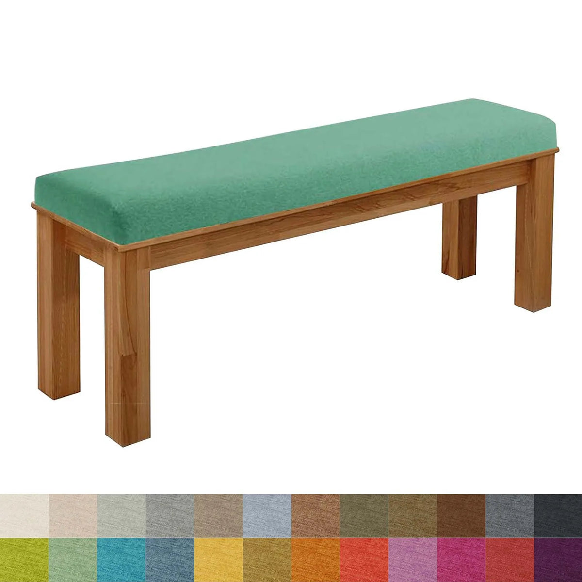 coussins personnalisables tissu coton lin simple vert banc bois naturel fixés