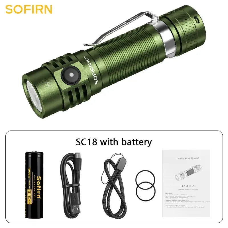 torche rechargeable led 1800lm vert noir ipx8 217mètres turbo mode
