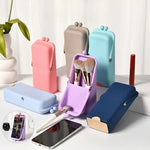 boîte maquillage silicone reutilisable pinceaux maquillage portable moderne opacité bleu clair violet rose beige