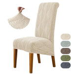 housse chaise beige feuilles stylisées élastique moderne anti poussière polyester spandex longueur dos chambre