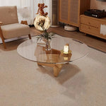 table basse moderne transparente bois marron clair plateau 70cm hauteur 31cm minimalistes