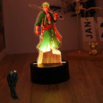 lampe led 3d anime luffy zorro cracked surface télécommande câble usb nocturne rouge vert