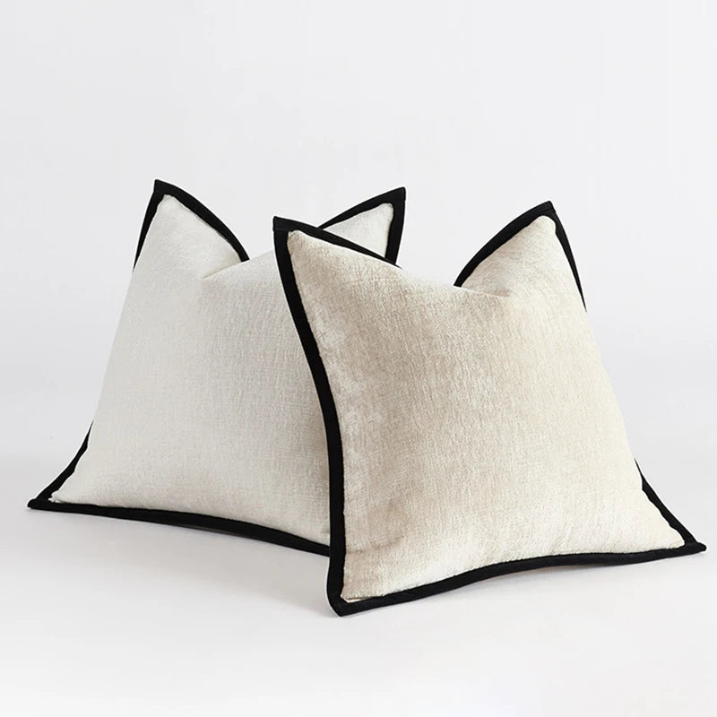 coussin nordique épais texture veloutée moderne beige noir adhésif 45x45cm 50x50cm