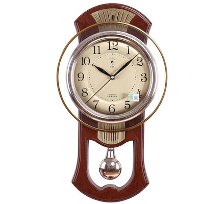 horloge murale classique vintage aiguilles quartz bois marron cadran beige chiffres arabes pendule sphérique