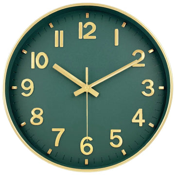 horloge murale quartz moderne vert foncé doré aiguille sans tic minimaliste 20cm 25cm 30cm