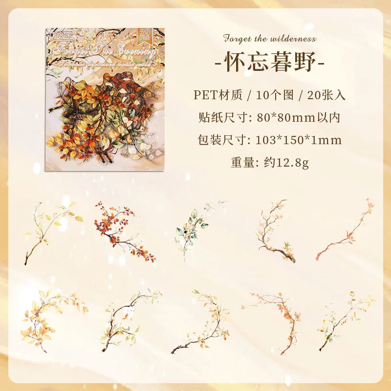 autocollants cartes postales fleurs séchées branches feuilles illustration paysage scrapbooking étiquettes journal