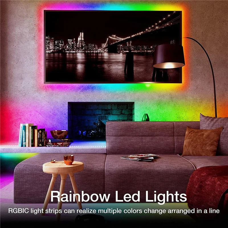 ruban led néon multicolore moderne contrôleur distant synchronisation musicale étanche rgbic brillant lisse chambre