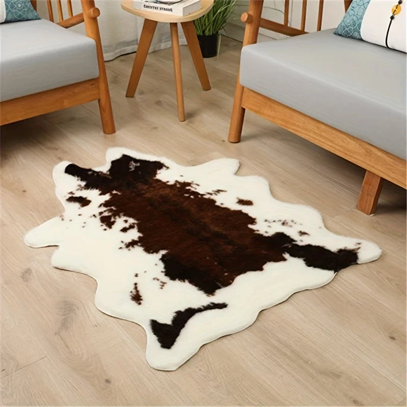 tapis blanc marron imitation peau animal naturel moderne imperméable antidérapant