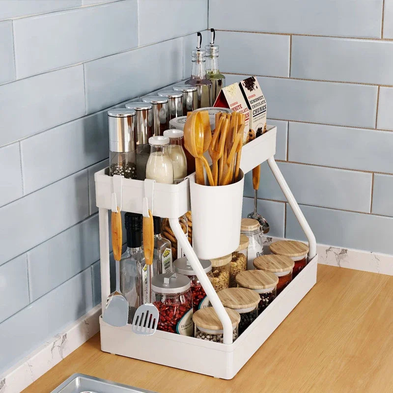 rack rangement noir moderne bouteilles nettoyants cuisine salle bain