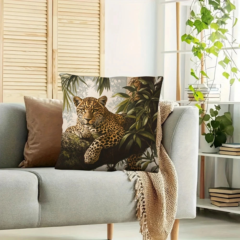 housse coussin moderne imprimé léopard feuilles polyester 45x45cm salon chambre