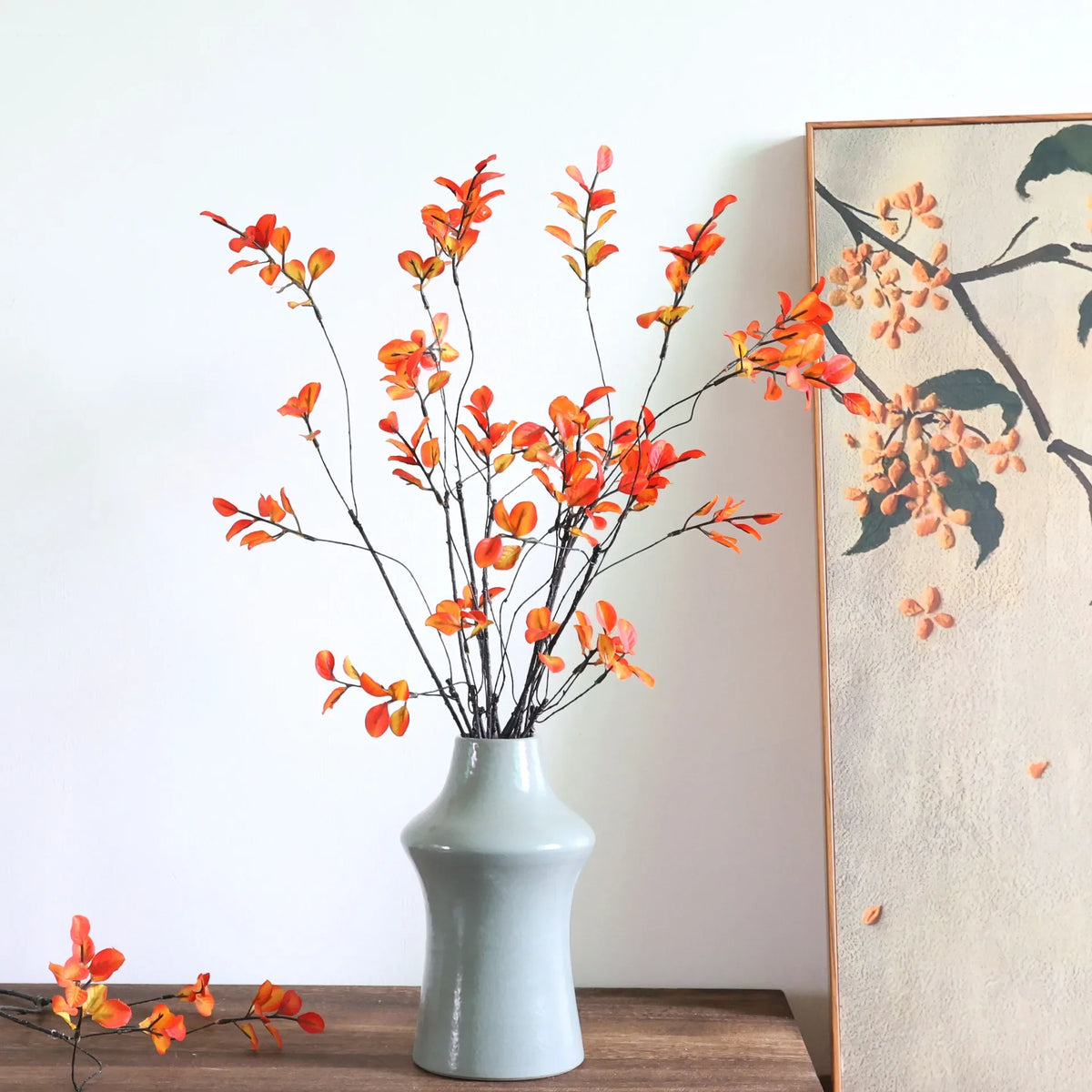branche artificielle feuilles rouges orange décoration extérieure naturelle 57cmbranches feuilles brillantes automne decoration maison