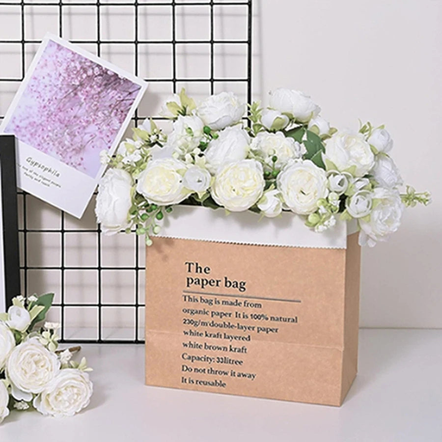 décoration intérieure bouquet fleurs artificielles roses feuilles romantique blanc rose vert mariage anniversaire