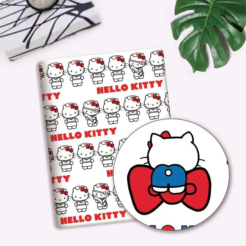 tissu coton sanrio hello kitty nœuds carreaux rouge noir protège carnet enfant résistance abrasion