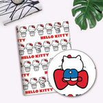 tissu coton sanrio hello kitty nœuds carreaux rouge noir protège carnet enfant résistance abrasion