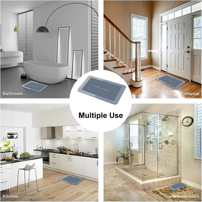 tapis sol salle bain absorbant rapide antidérapant moderne gris texture rugueuse respectueux environnement