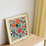 kit broderie point croix motifs floraux colorés toile imprimée aiguilles fils schéma guide technique