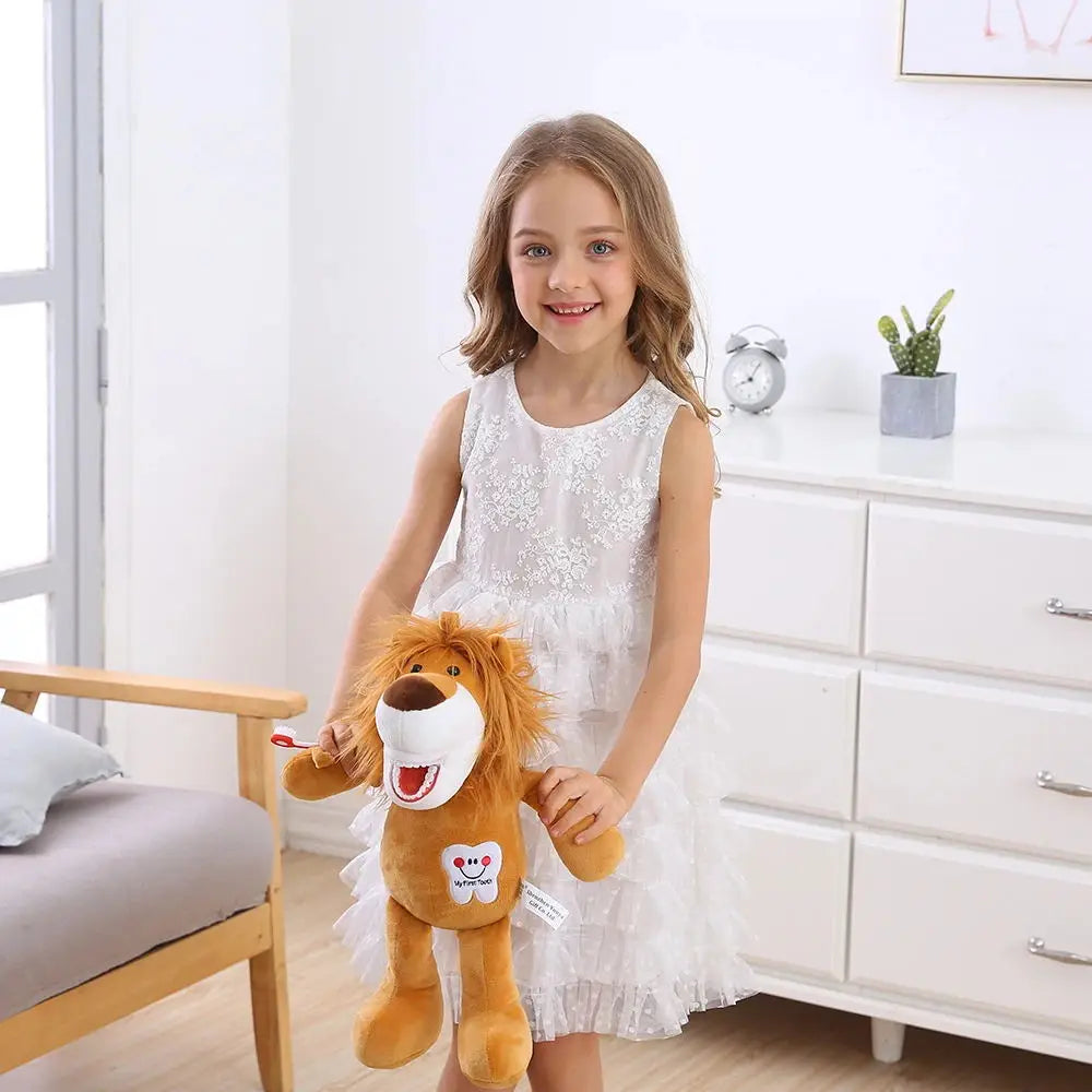 jouets peluche animaux tigre girafe lion dents brossage éducation cadeaux doux imitation dentistes