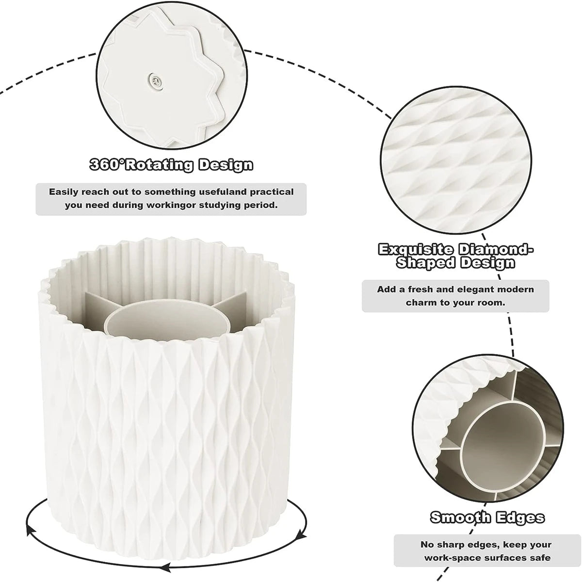 rangement pinceaux maquillage rotatif 360 blanc moderne boite organisation storage portable blanc zigzag