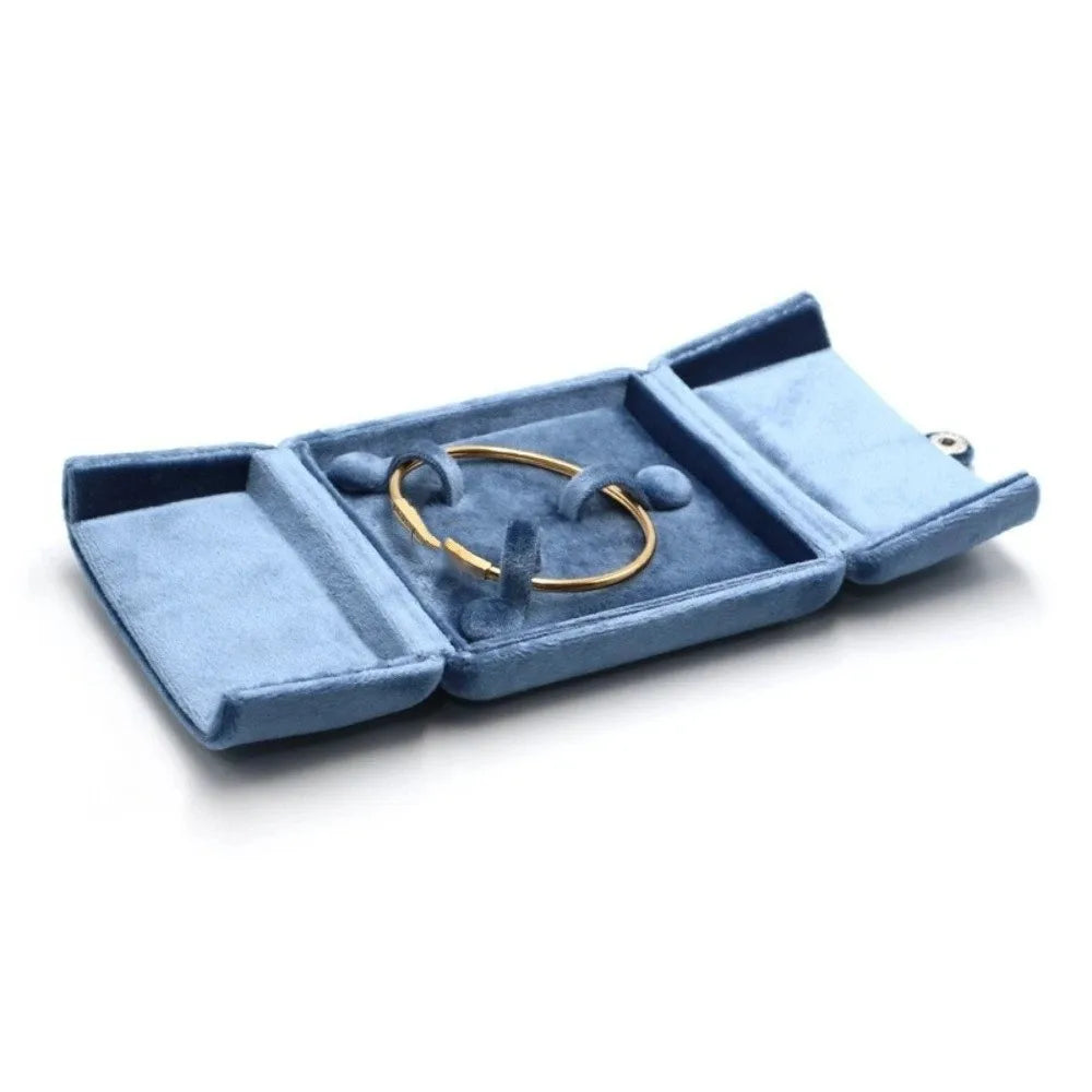 boîtes bijoux velours bleu moderne boutons pression rangement colliers bracelets boucles d'oreilles