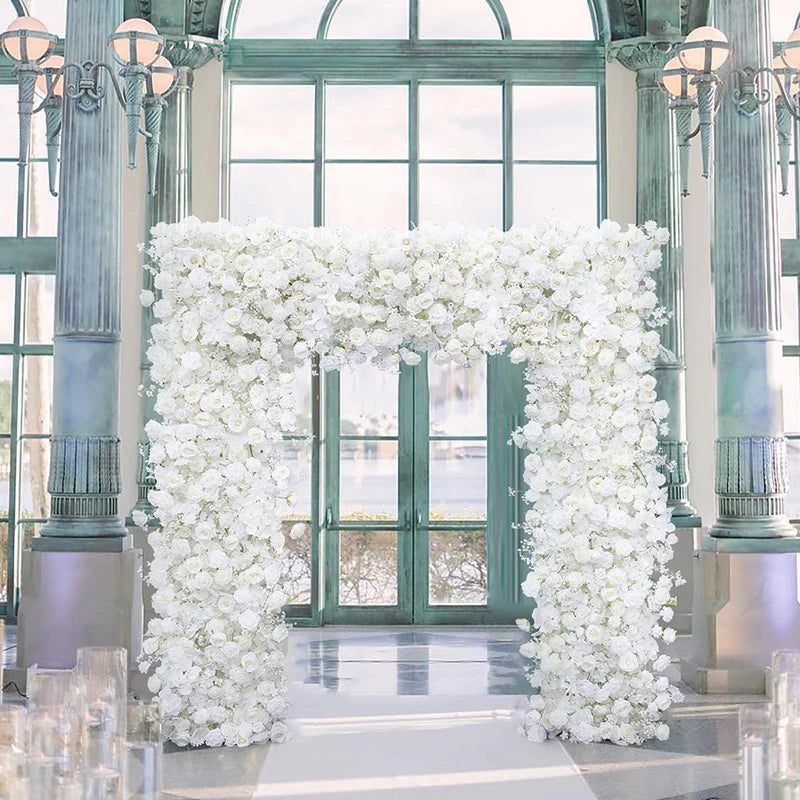 arche décorative mariage fleurs artificielles blanc rose clips chaînes extérieur classique événement anniversaire