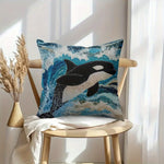 housse coussin orque vague océan bleu noir blanc moderne 100 polyester carré 45x45cm decoration