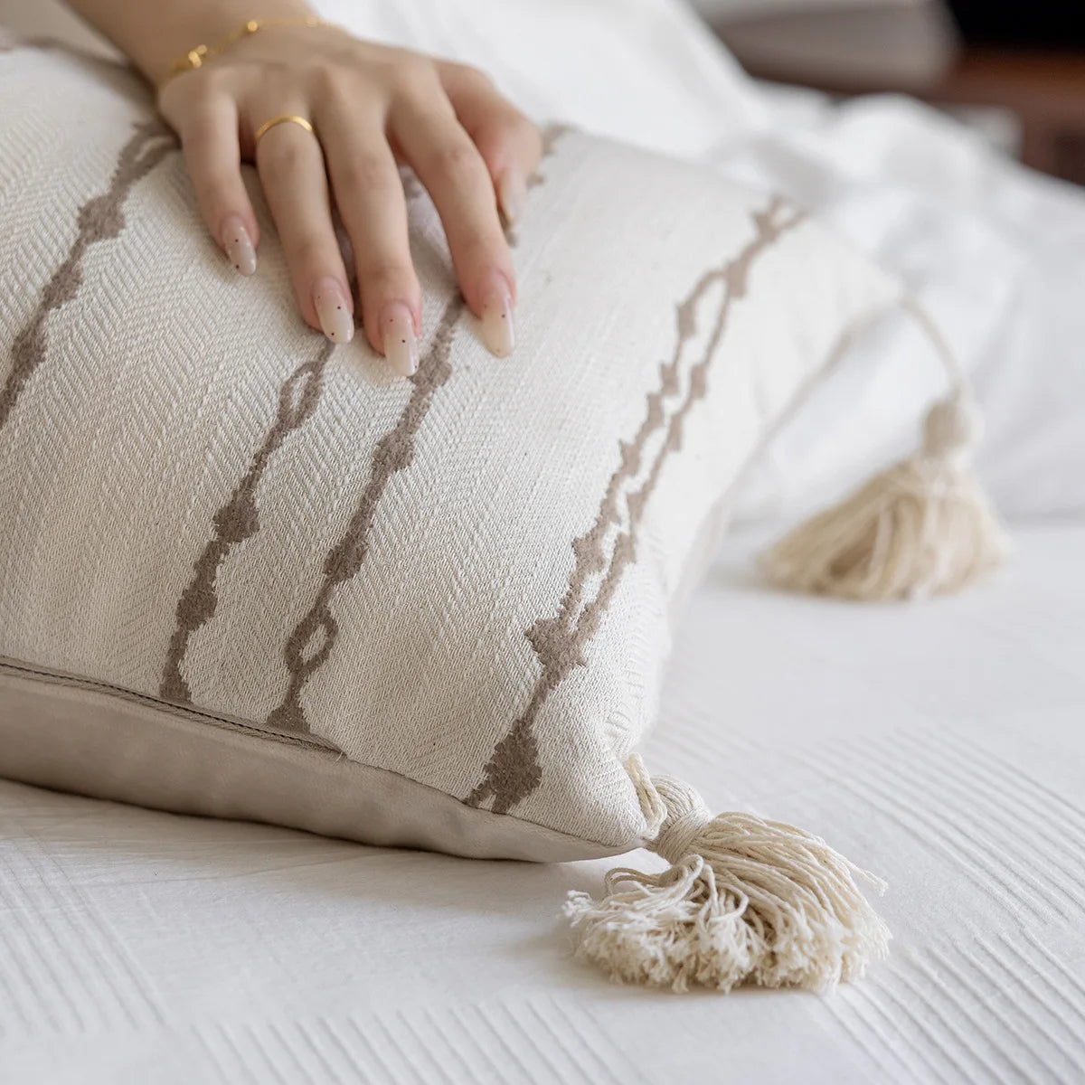 housse coussin adhésive moderne motif floral rectangle 35x90cm polyester decoration adhésif tassel opaque