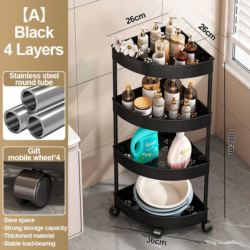 étagère angle salle bain noir rotative roulettes moderne rangement articles toilette deux trois quatre