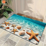tapis sol marin coquillages vagues bleu blanc moderne antidérapant résistant decoloration chambre bain salon