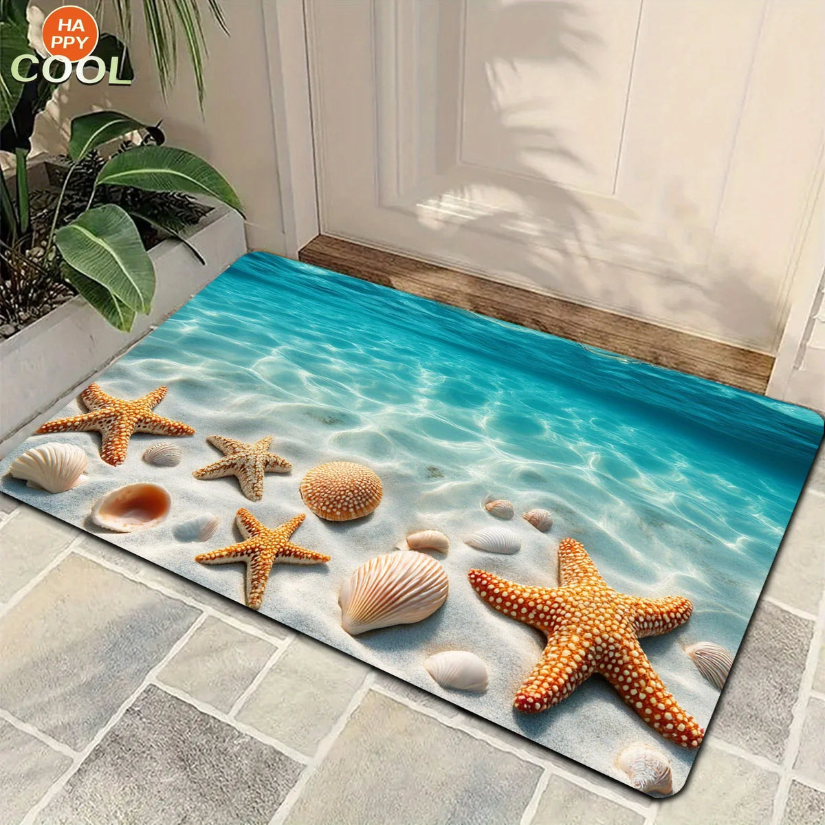 tapis sol marin coquillages vagues bleu blanc moderne antidérapant résistant decoloration chambre bain salon