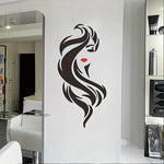 sticker mural art moderne silhouette femme cheveux stylisés noir rouge chambre salle bain pvc