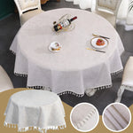 nappe ronde table extérieure beige clair franges pompons diamètre 60 90 160 180 cm
