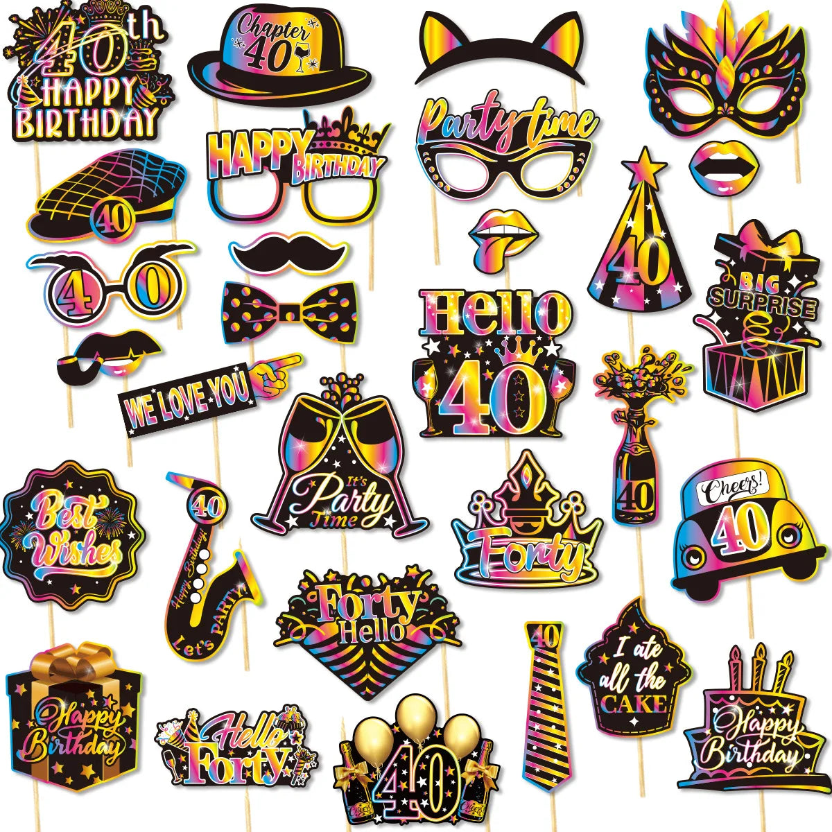 masques fête multicolores holographiques anniversaire noir blanc piquets variété motifs festive