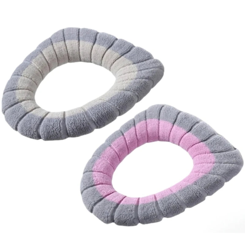 couvre siege toilette gris rose vert rayures horizontales doux confortable adhésif peluche coton