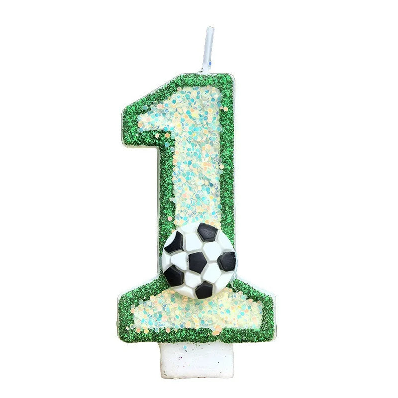 bougies numériques forme chiffres paillettes dorées football vert blanc or festive decoration anniversaire sportive